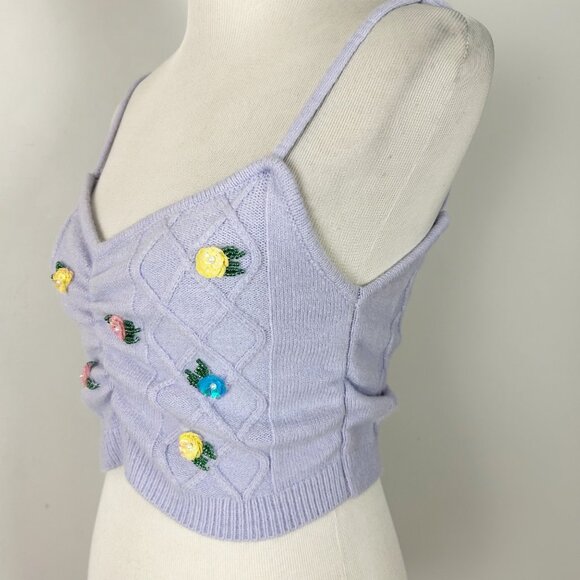 For Love & Lemons Sutton Cami Tank Top Purple Beaded Size Small Women's - Picture 3 of 5